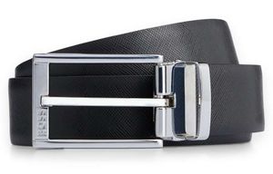 Hugo Boss - Wendegürtel aus italienischem Glattleder und strukturiertem Leder - kürzbar - 3.2 breit - schwarz