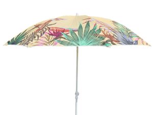 Sonnenschirm gelb mit tropischen Blättern UV-Schutz UPF 40+ Strandschirm Ø 155 cm