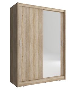 Furniture24 Schwebetürenschrank Maja 1501L Schrank Kleiderschrank mit Spiegel Sonoma Eiche, 150 cm breit