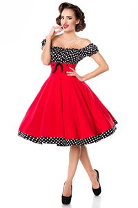 Schulterfreies 1950er Swing Kleid mit Raffung Rot/Schwarz/Weiß 3XL