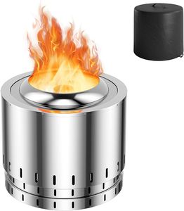 COSTWAY ⌀49 cm Rauchfreier Feuerstelle aus Edelstahl mit Sauerstoff-anreichernder Feuertechnologie und ansprechender Flammenwirkung, Tragbarer Feuerschale mit Abdeckung für Camping und Garten