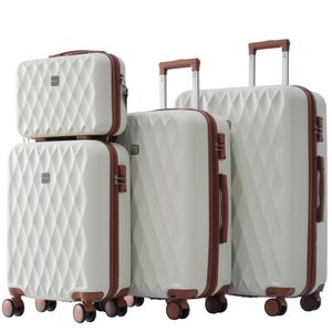 Flieks Kofferset 4 tlg., Reisekofferset mit Kosmetiketui Rautenmuster, Trolleyset mit 4 Rollen und TSA Schloss, Hartschale Trolley S-M-L-XL, Weiß Flieks Kofferset 4 tlg., Reisekofferset mit Kosmetiketui Rautenmuster, Trolleyset mit 4 Rollen und TSA Schloss, Hartschale Trolley S-M-L-XL, Weiß