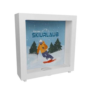 Für den Skiurlaub Spardose mit coolem Skifahrer – Rahmen