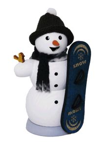 Drechslerei Kuhnert  Räucherfigur Schneemann mit Snowboard - Größe ca. 13cm, für Räucherkerzen Größe M (Standard) - 35015
