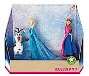 Bullyland 13446 - Spielfiguren-Set, Walt Disney Frozen - Die Eiskönigin, Elsa, Anna und Olaf, Geschenkbox, als Torten-Figuren, detailgetreu, PVC-frei, Geschenk für Kinder zum fantasievollen Spielen