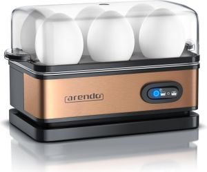Arendo Eierkocher für 6 Eier, Edelstahl, Warmhaltefunktion, Härtegrad einstellbar, Signalton, inkl. Messbecher mit Eierpicker, 400 Watt, Kupfer