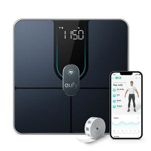 Inteligentná váha Eufy P2 Pro, digitálna váha do kúpeľne, Wi-Fi, Bluetooth, IPX5 vodotesná, ITO, 3D model, 16 meraní vrátane hmotnosti, srdcového tepu, telesného tuku, BMI, svalovej hmoty a kostnej hmoty