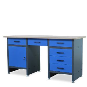 Werkbank mit Arbeitsplatte Werktisch mit 6 Schubladen Schließfach Verstellbare Füße MDF-Arbeitsplatte Belastbar bis 500 kg Metall 170 cm x 60 cm x 85 cm Farbe: Anthrazit-Blau