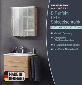 FACKELMANN LED Spiegelschrank B.PERFEKT / Badschrank mit Soft-Close-System / Maße (B x H x T): ca. 60 x 69 x 15 cm / hochwertiger Schrank mit Spiegel und    fürs Bad / Korpus: Braun