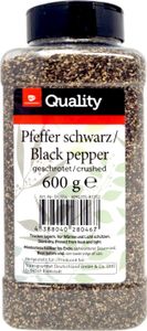 Transgourmet Quality Pfeffer schwarz geschrotet 600g Dose Gewürz