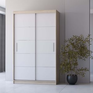 Schiebetürenschrank Kleiderschrank Schrank Schwebetürenschrank 120cm Sonoma Eiche/Weiß Neomi 06