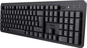 Trust ODY II Leise Tastatur Kabellos Deutsches QWERTZ Layout, Flachen Tasten, Funktastatur Spritzwassergeschützt, RF 2.4GHz USB-Empfänger, Wireless Keyboard PC Laptop Computer Mac - Schwarz