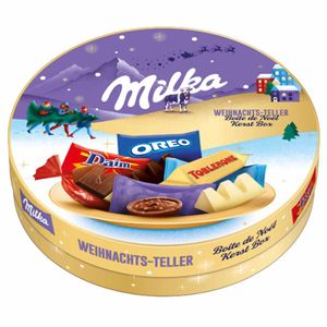 Vianočná tabuľka Milka a priatelia s 24 čokoládovými výrobkami 196g