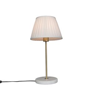 QAZQA - Retro Retro Tischlampe Messing mit Plissee Schirm Creme 25 cm - Kaso I Wohnzimmer I Schlafzimmer - Stahl Rund - LED geeignet E27