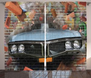 ABAKUHAUS Autos Rustikaler Gardine, Graffiti-Stil Straßenkunst, Schlafzimmer Kräuselband Vorhang mit Schlaufen und Haken, 280 x 260 cm, Multi