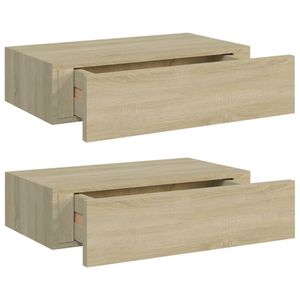 vidaXL Wandregale mit Schubladen 2 Stk. Eichen-Optik 40x23,5x10 cm MDF