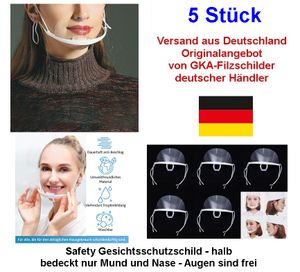GKA 5 Stück Safety Gesichtsschutzschild halb bedeckt nur Mund und Nase Augen sind frei Visier Gesichtsschutz Anti-Fog Schutzvisier ideal für Senioren