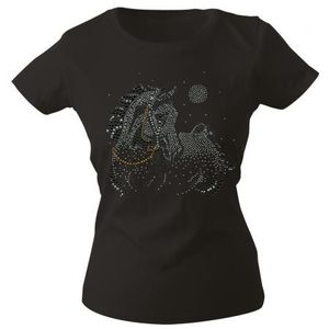 Girly-Shirt mit Strasssteinen Glitzer Pferd Horse Stute G88332 Gr. XS-2XL Color - schwarz Größe - S