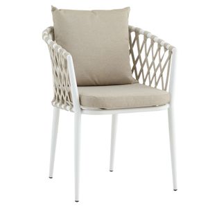 Gartenstuhl SUNNY 6er Set, weiß/beige, robuste Outdoor-Stühle mit Rope Bespannung. Wasserabweisende Sitz- und Rückenpolster, Gestell aus pulverbeschichtetem Aluminium.