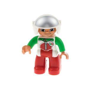 1x Lego Duplo Figur Mann Ralley Fahrer rot Jacke weiß Octan Logo Helm 47394pb183