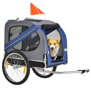 PawHut Hundeanhänger Fahrradanhänger Hundetransporter Hunde Fahrrad Anhänger für kleine mittelgroße Hunde Oxfordstoff Regenschutz atmungsaktiv Blau 130 x 73 x 90 cm