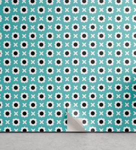 ABAKUHAUS Retro abziehbare & klebbare Tapete für Zuhause, Abstrakte Ornamente Dots, selbstklebendes Wohnzimmer Küchenakzent, 33 cm x 90 cm, Blassblau Schwarz Weiß