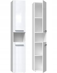 CDF Bad-Hochschrank NEL l | Farbe: Weiß glänzend | Modernes Badregal | Stauraumschrank | Geräumige Einlegeböden | Türen | Einfache Montage | Stilvolle Griffe