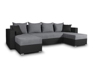 Wohnlandschaft mit Schlaffunktion Beno - U-Form Couch, Ecksofa mit Bettkasten, Couchgranitur mit Bettfunktion, Polsterecke (Schwarz + Dunkelgrau (Cayenne 1114 + Enjoy 23))