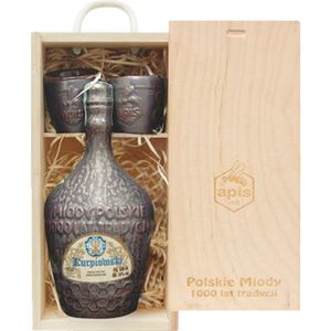 Kurpiowski Met Dwójniak-Halber (Keramik) Geschenkset in einer leichten Holzbox | 500ml | 16% Alkohol Metwein | Polnische Produktion