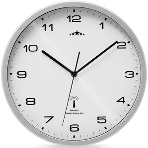 Monzana Wanduhr Funk Automatische Zeitumstellung Geräuscharm Quarzuhrwerk Analog 31cm Indoor Funkuhr Uhr Modern Weiß Silber