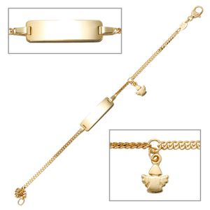 JOBO Schildband Engel 585 Gold Gelbgold 14 cm Gravur Armband Schutzengel Karabiner
