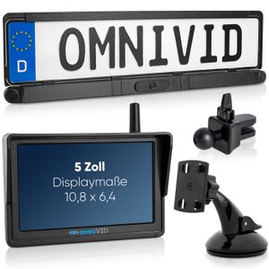 omniVID® Solar 6 Premium Rückfahrkamera-System mit Parksensoren, Kabellos mit 5 Zoll Monitor u. solarbetriebender Kamera zum Nachrüsten