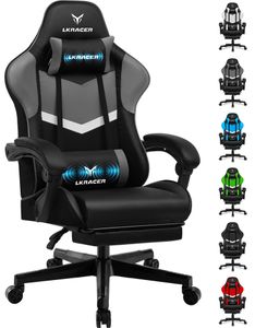 LUCKRACER Gaming-Stuhl Gaming Chair Bürostuhl Ergonomisch mit Lendenkissen Kopfkissen, Höhenverstellbarer Gamer Stuhl 150kg Belastbar, Fußstütze grau LUCKRACER Gaming-Stuhl Gaming Chair Bürostuhl Ergonomisch mit Lendenkissen Kopfkissen, Höhenverstellbarer Gamer Stuhl 150kg Belastbar, Fußstütze grau