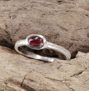 Stapelring, Silberring, Boho Style Ring Modell 1 - Granat, Rot, SterlingSilber, Größe: 56 (17,5 Mm), 0,5*1 cm