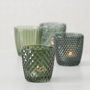 4tlg. Windlicht MARILU grün Muster geriffelt aus Glas (4 Motive)