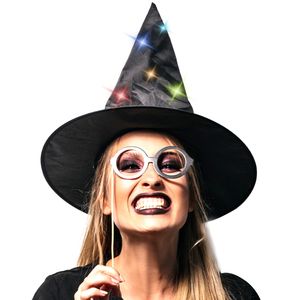 Hexenhut LED Lichterkette Halloween Hexen Hut mit Dekoleuchte Hexe Kostüm Zubehör Dekoration Licht Kinderhut Kinder und Erwachsene Schwarz Retoo