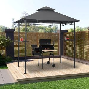 Grillpavillon aus anthrazitfarbenem Stahl mit Barfront, 240 x 150 x 255 cm. Stabilität und Haltbarkeit