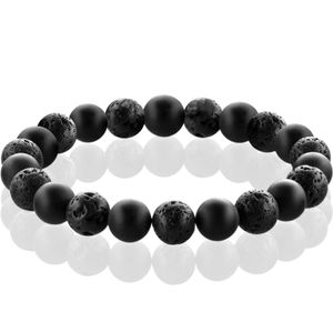 FABACH Spirituals Chakra Perlenarmband mit 8mm Lavastein-Perlen und Onyx-Natursteinen (schwarz) - Yoga Armband aus 21 Heilsteinen - Energiearmband für Damen und Herren