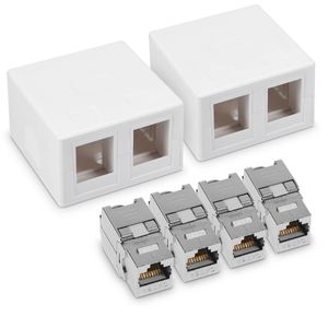 kwmobile 2x CAT 6A Aufputz Netzwerkdose inkl. 4x Keystone Module - 2 Port RJ45 Buchse 10 Gbit/s - Netzwerk LAN Aufputzdose Internetdose Set in Weiß