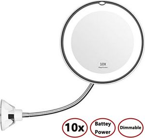 LED beleuchtet Kosmetikspiegel, 10-Fach Vergrößerung, 360° Schwenkbar, Make-Up Schminkspiegel mit starkem Saugnapf, ideal für Zuhause und Unterwegs