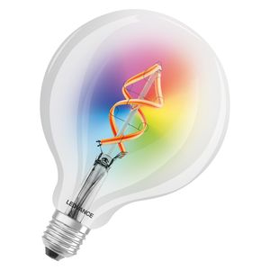 LEDVANCE Smarte LED-Lampe mit Wifi Technologie, E27, RGB-Farben änderbar, Globeform, Farbiges Filament als Stimmungslicht, Ersatz für herkömmliche 60W-Glühbirnen, steuerbar mit Alexa, Google & App
