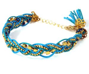 Makramee- Perlenarmband, Hippie Armband - Türkis/blau, Mehrfarbig, 24*1*0,5 cm, Armreifen & Armbänder Modeschmuck