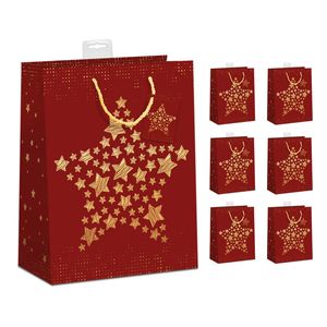 PremiumLine Geschenktaschen Weihnachten 6 Stück | DIN A4 Geschenktüten Papier Geschenkbeutel groß | farbige Kordel, Namenskarte | Weihnachtsstern, Large 26x32x12cm | Skorpion Papeterie