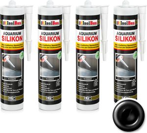 Isolbau Aquarium Silikon 4 x 300 ml Schwarz - Dauerelastisches Spezial-Silikon für Aquarien & Glaskonstruktion - Für Innen- & Außenbereich –  Kartusche