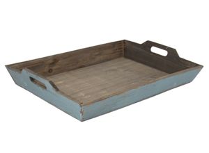 Landhaus Holztablett BLUE im Shabby Chic, zwei Griffe, antikblau patiniert, 50 cm