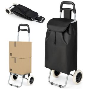 COSTWAY 35L Einkaufstrolley klappbar, Einkaufswagen mit Abnehmbarer Einkaufstasche, Einkaufsroller bis zu 35kg belastbar, Shopping Trolley rollbar, schwarz