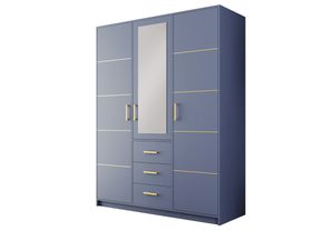 Kleiderschrank BALI II D3 , Drehtürenschrank Schrank Schubladen und Spiegel , (BLAU)