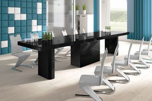Design Konferenztisch Tisch HE-444 Schwarz Hochglanz XXL ausziehbar 160 bis 412 cm