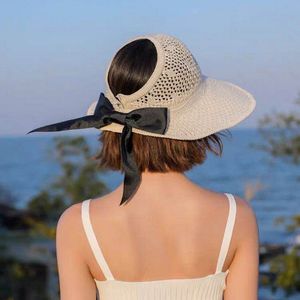 Sommer Damen Faltbarer Sonnenhut Strandhut aus Stroh mit breiter Krempe (Beige)