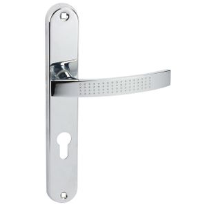 DOMINO Türgriff 72 Drückergarnitur PZ-Profilzylinder | Türklinke für Zimmertür, Bürotür, Kellertür & Innentür | L-Form | Aluminium |Chrom| ALMA ECO M6